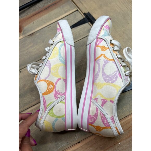US8 8B Women COACH Multicolor Signature Logo Canvas Sneakers Dee Shoes - Picture 10 of 10
